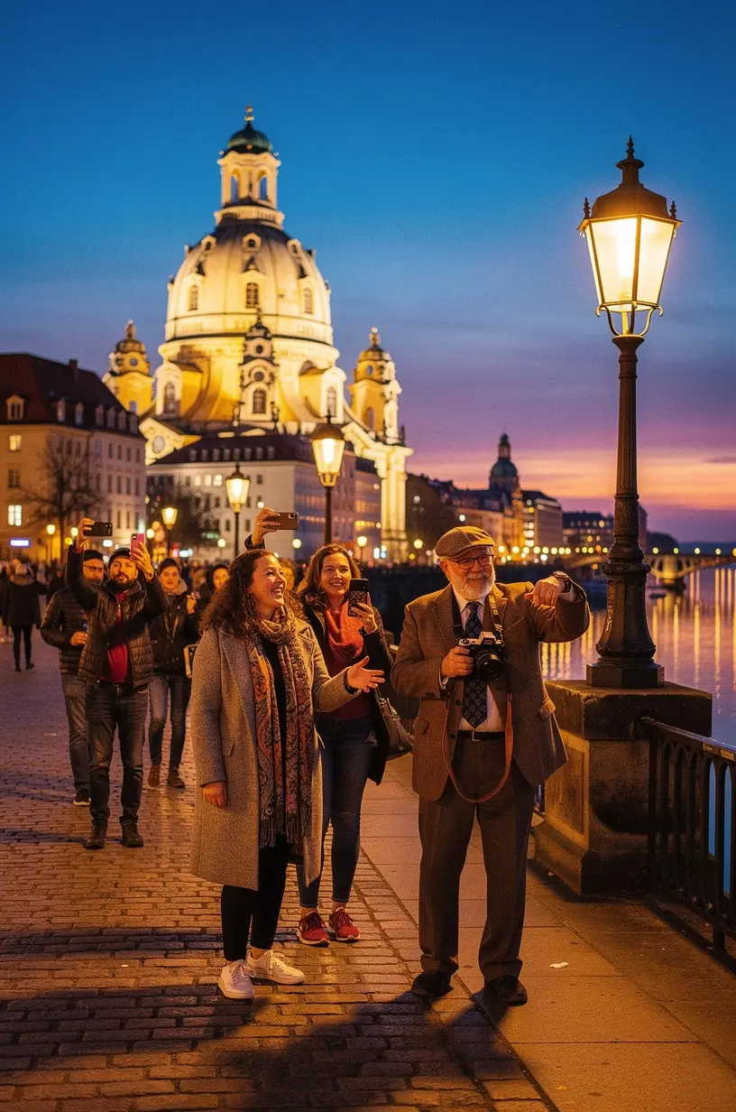 Touristen, die vor einem mittelalterlichen Stadttor mit informativen Hinweistafeln stehen.