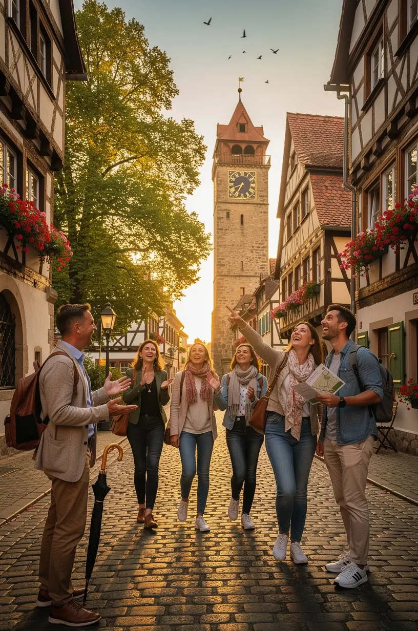 Besucher, die an einer geführten Wanderung teilnehmen und einem Guide mit Mikrofon zuhören.